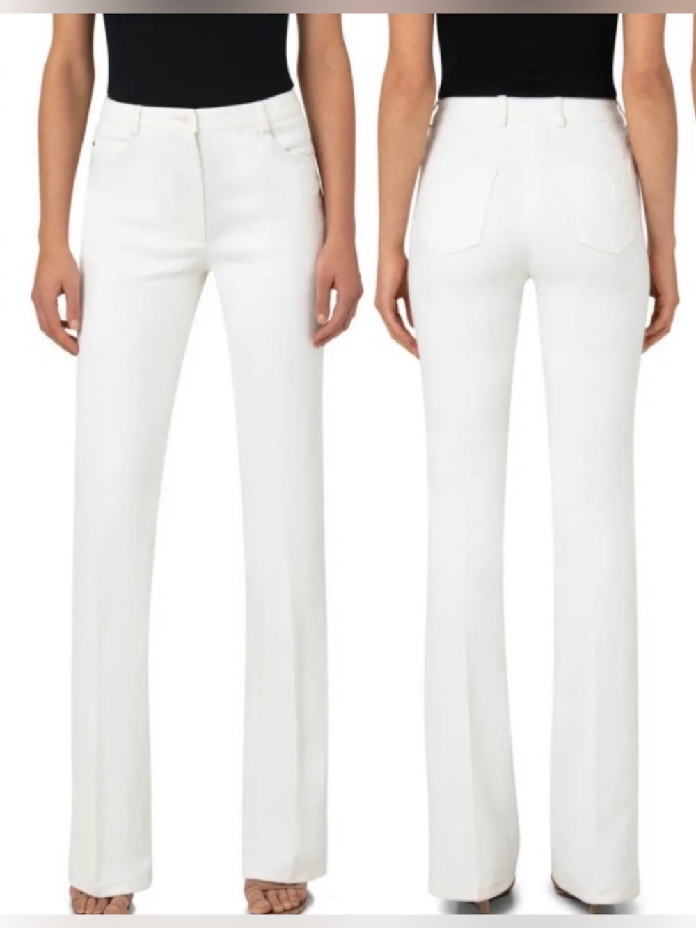 AKRIS punto Faye Pintucked Bootcut Stretch Denim High-Waist Designer Jeans White